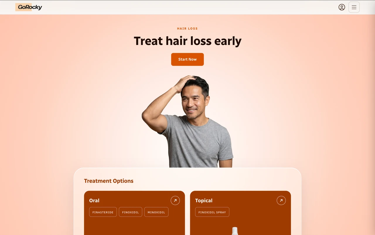 Hair-loss page using a different rectangular call to action
