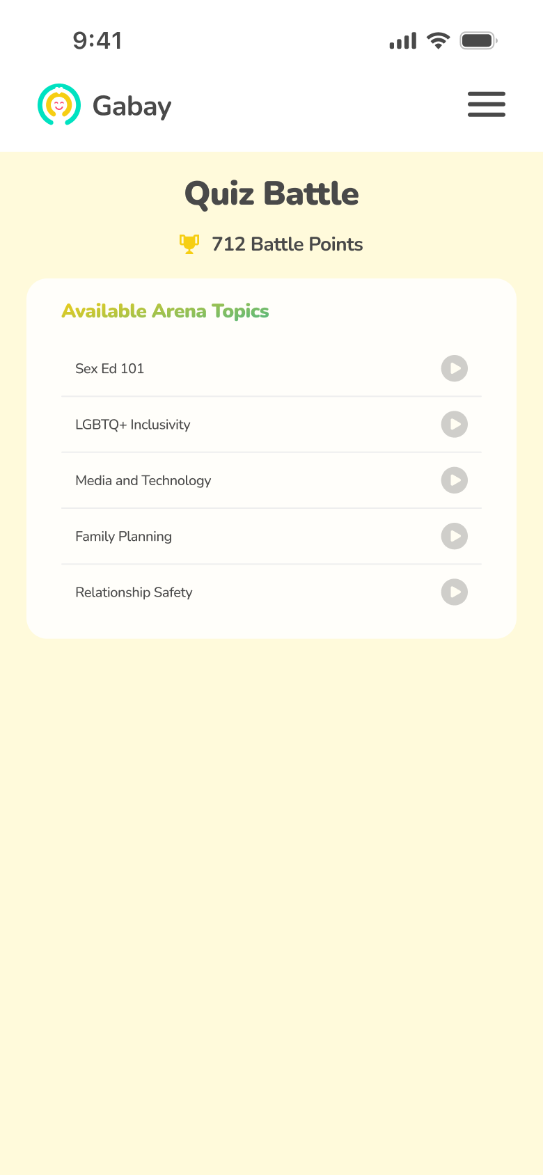 Quiz topic selection