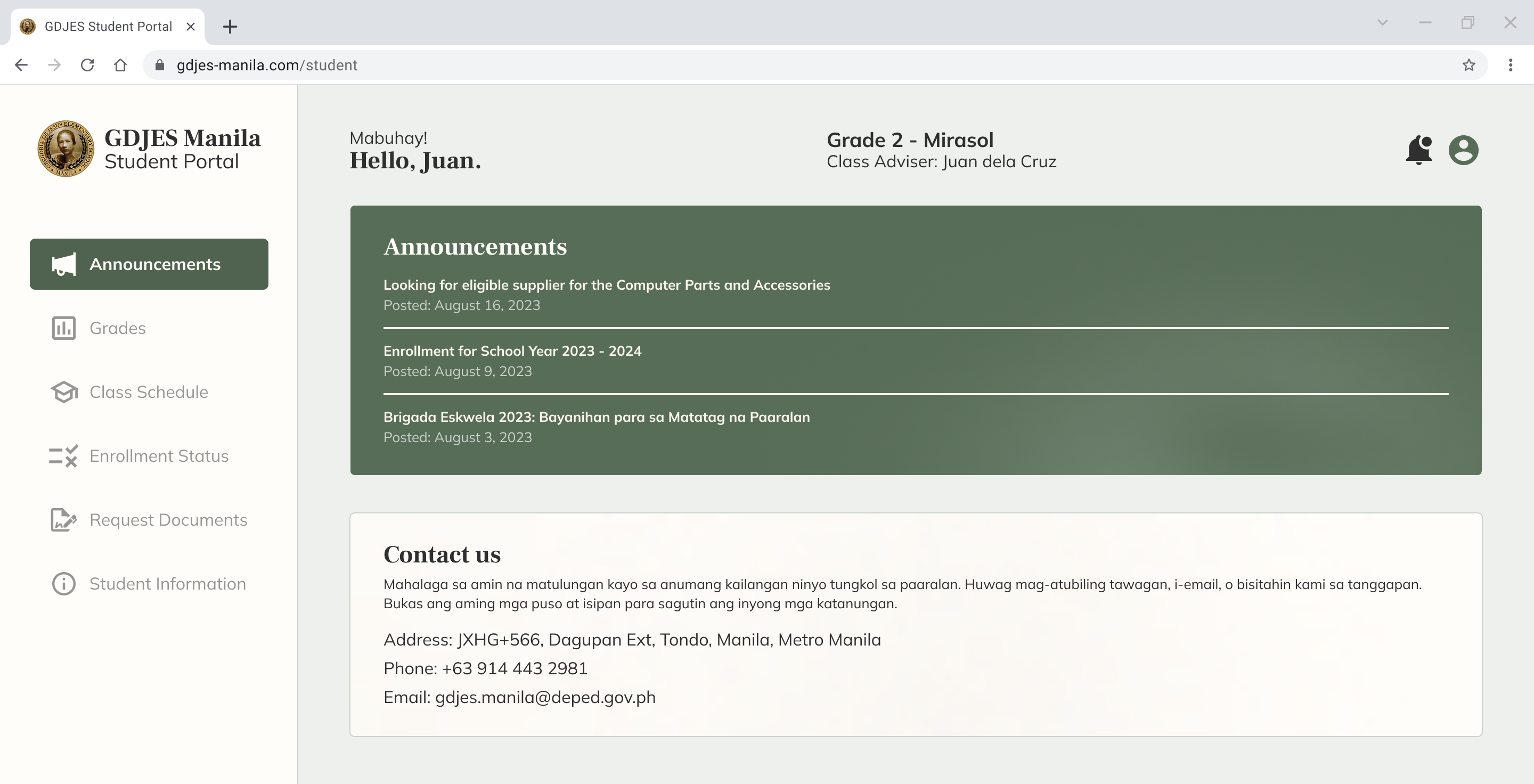 Original student portal home