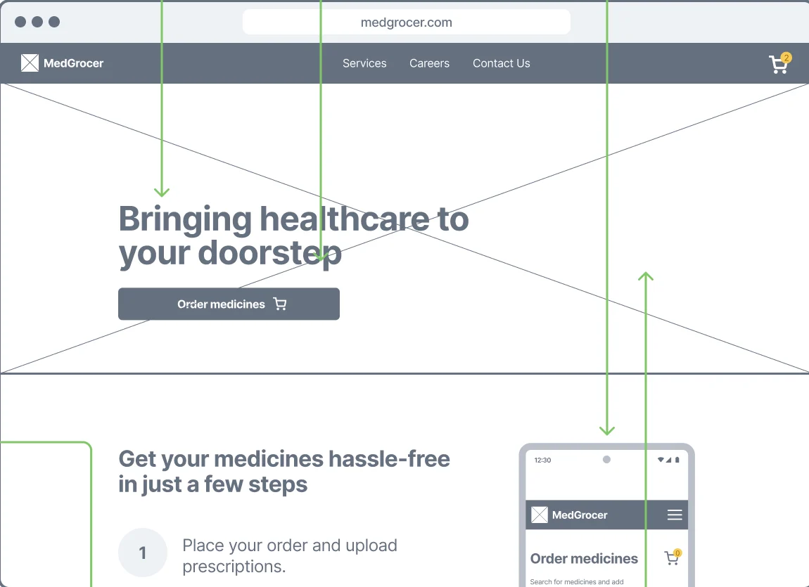 Original proposed MedGrocer landing-page wireframe