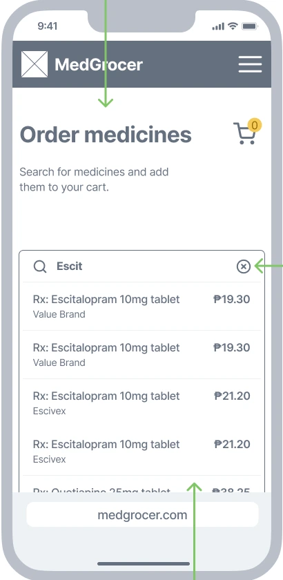 MedGrocer mobile medicine-search wireframe